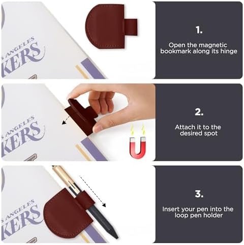 SESENSE Magnetic Pen Holder for Notebook - 3 Pcs Leather Magnetic Bookmarks Holder for Reading Women, Book Lover Gifts for Bookish, Standard Size