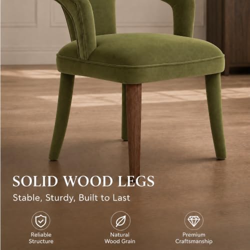 Hyfirm Olive-Green Velvet Dining Chairs Set of 4, Modern Upholstered Solid Wo...