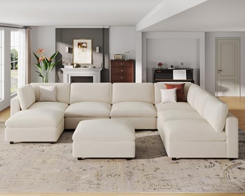 VANOMi Sectional Modular Sofa,Large U Shape Sectional Couch,Chenille,Beige | ...