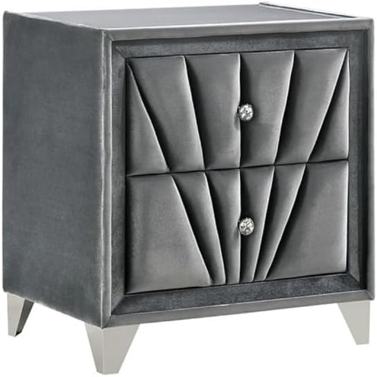 Fabric Upholstered Nightstand with 2 Drawers, Gray,for Small Spaces