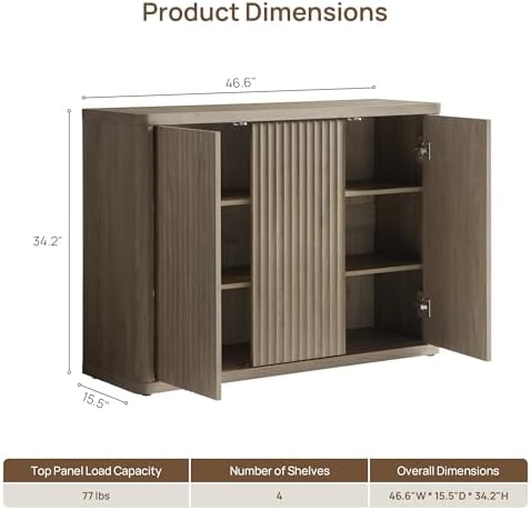 SICOTAS Buffet Cabinet with Storage Sideboard with 3 Doors Modern 46.6" ...