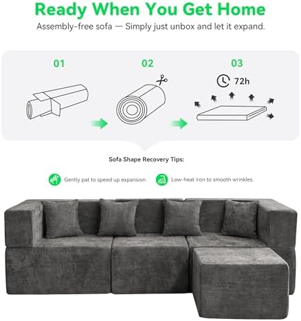 MONVANE L Shaped Sectional Couch Oversized, Chenille, Gray | 4-Seat Sectional...