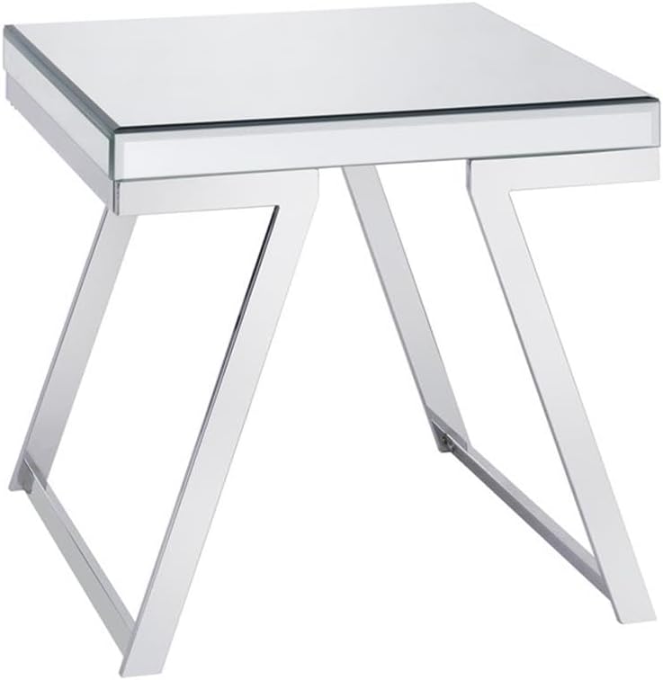 Pemberly Row 3-Piece Coffee Table Set, Mirrored Glass Tops, Chrome Metal Base...
