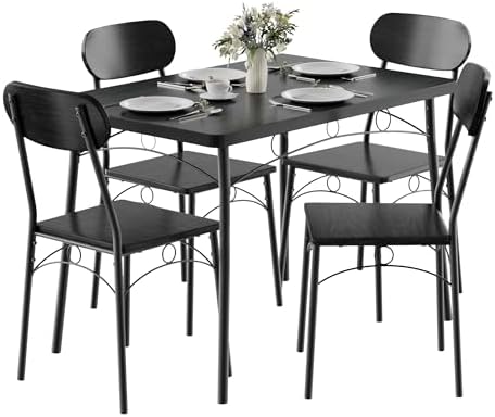 VECELO Dining Table Set for 4, 5-Piece Kitchen Table with 4 Chairs, MDF Board...