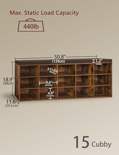 DINZI LVJ Shoe Storage Bench with Cushion, 15-Cubby Shoe Rack with Seat | 50....