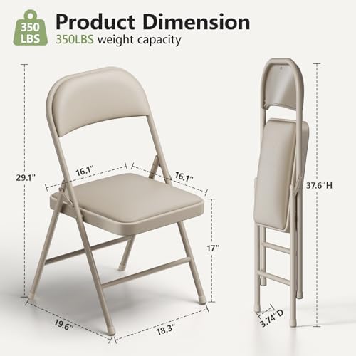 Folding Table and Chairs, 4ft Folding Table with Adjustable Height& PU Le...