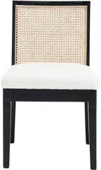 Rattan Dining Chairs Set of 2, Farmhouse Boucle Kitchen Chairs with Cane Back, Upholstered Sherpa Dining Room Chairs Comfy Side Wood Chair for Living Room/Restaurant, Black Sherpa