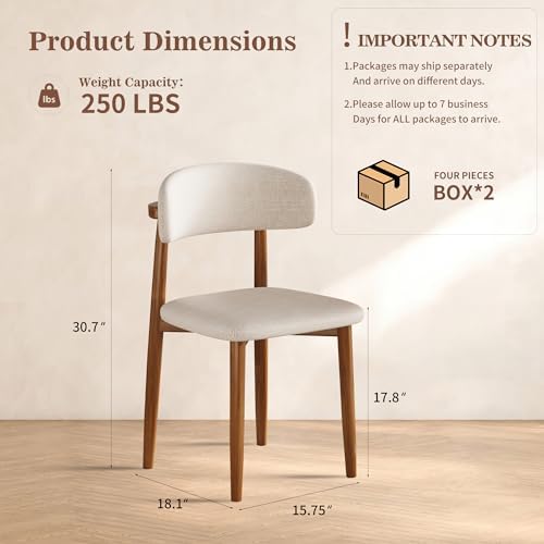 Dining Chairs Set of 4, Upholstered Wooden Mid Century Modern Fabric Kitchen ...