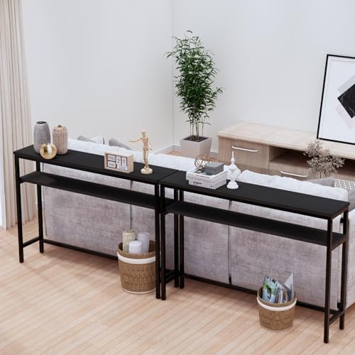 Timberer Narrow Console Table, 47 Inch Sofa Table with Adjustable Shelf | 2-T...