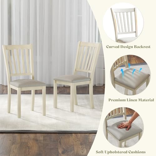 AMERLIFE 9 Piece Farmhouse Dining Table Set with 79" Table, Cream | Soli...