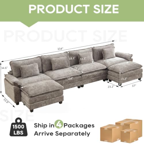 Oprisen 154" Modular Sectional Sofa, Comfy Deep Cloud Couch with Ottoman...