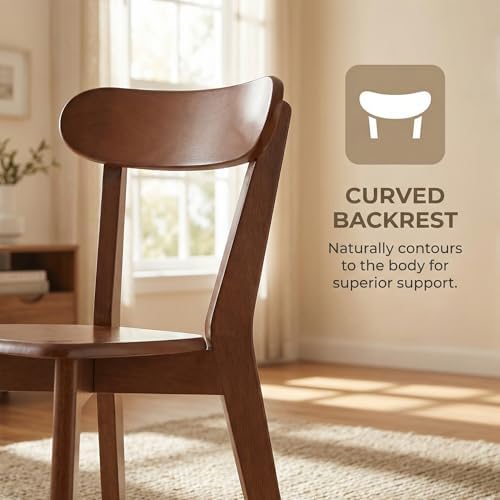 HNY Farmhouse Solid Wood Dining Chairs Set of 4, Mid Century Modern Armless K...