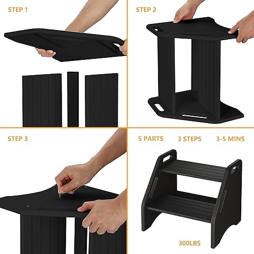 AMBIRD Wooden Step Stool - Two-Step 300 lbs Capacity With Safety Non-Slip Pad...