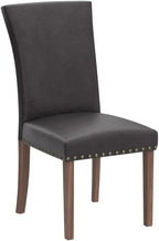 Parsons Dining Chairs Set of 2, Upholstered Nailhead PU Leather Dining Room Kitchen Side Chair with Thick Cushions and Wood Legs, Dark Brown
