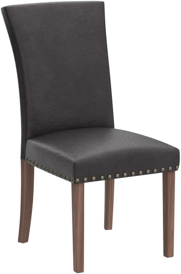 Parsons Dining Chairs Set of 2, Upholstered Nailhead PU Leather Dining Room Kitchen Side Chair with Thick Cushions and Wood Legs, Dark Brown