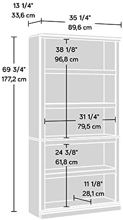 Sauder 5 Tier Book Shelf Wooden Bookcase Multipurpose Bookshelf for Home Offi...