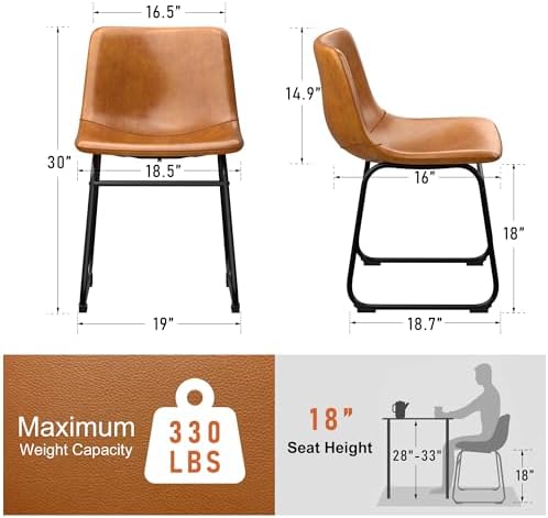 REONEY Dining Chairs Set of 6, 18" PU Leather Dinner Chairs, Brown