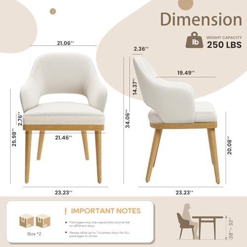 MALOL Wooden Dining Chairs Set of 4, Modern Fabric Upholstered Dining Room Ch...