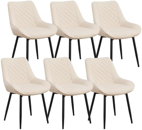 Dining Chair Set of 6, Modern Dining Chairs with Thick Cushions, Faux Leather...