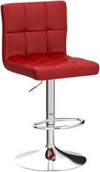 Yaheetech Bar Stools Set of 2, Adjustable PU Leather Swivel Barstools, Modern Counter Stools with Back and Footrest, Counter Height Barstools for Bar, Kitchen, Dining Room, Red