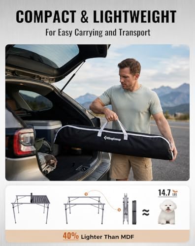 KingCamp 265lbs Adjustable Camping Table Foldable, Aluminum Camp Table