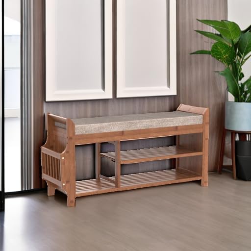 PETKABOO Shoe Bench with Hidden Drawer and Side Holder, 2 Tier Entryway Bench...