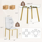 42" Round Glass Dining Table Set for 4,Modern Breakfast Table Set for 4 with Luxury Gold Chrome Legs,Space Saving Kitchen Table and White Gold Chairs for Apartment,Easy Assembly