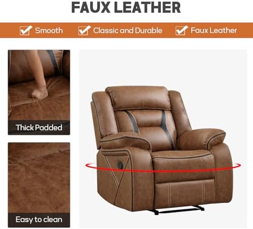 EBELLO Faux Leather Recliner Sofa Furniture Set for Living Room, Recliner Cha...