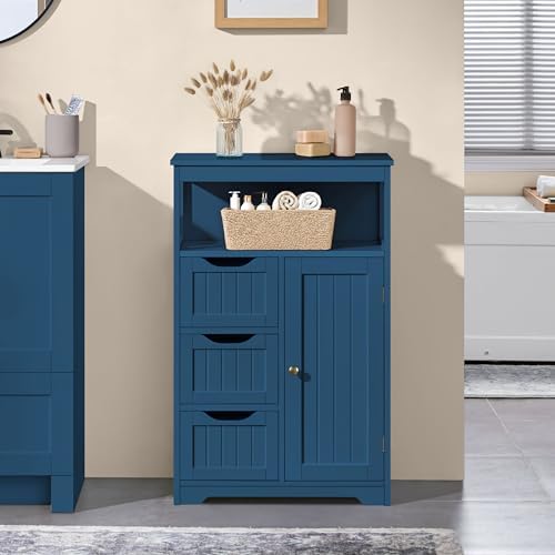 Yaheetech Small Bathroom Storage Cabinet with 3 Drawers, Navy Blue