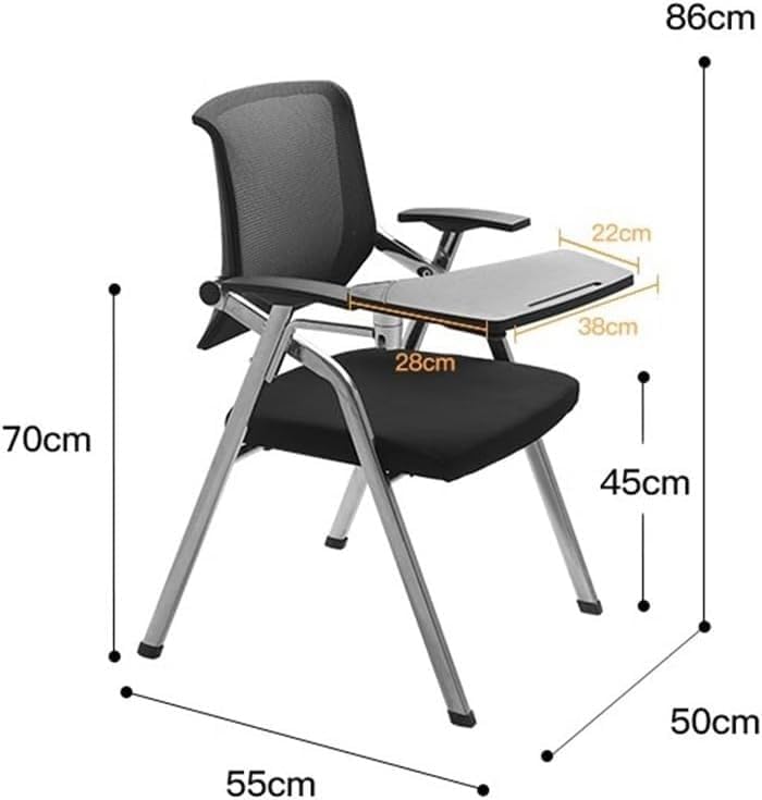 Folding Tablet Arm Chair with Writing Pad Conference Office Training Chair with Armrests for Home Office Blue(Green)