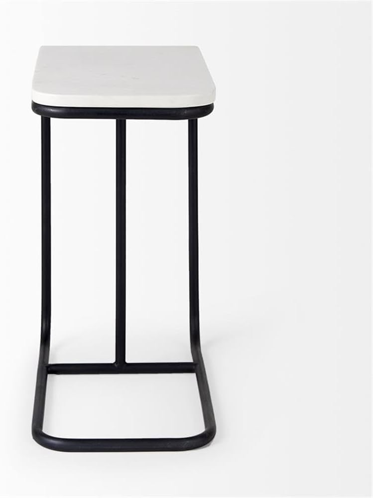 Pemberly Row C-Shaped Side Table, White Marble Top, Matte Black Iron Frame, M...