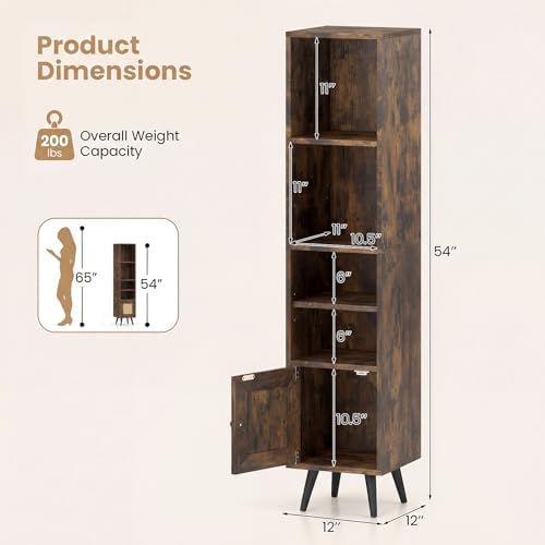 Giantex 6-Tier Tall Narrow Bookcase, 54 Inches Slim Storage Cabinet with Adju...