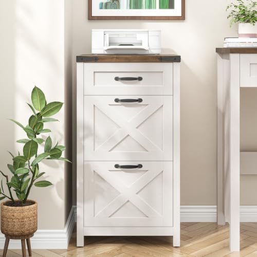 Halitaa Farmhouse File Cabinet with 3 Drawers for Home Office, Rustic White |...