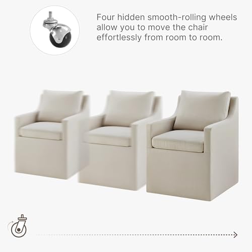 KISLOT Upholstered Dining Chairs Set of 4 with Casters, Flax Beige