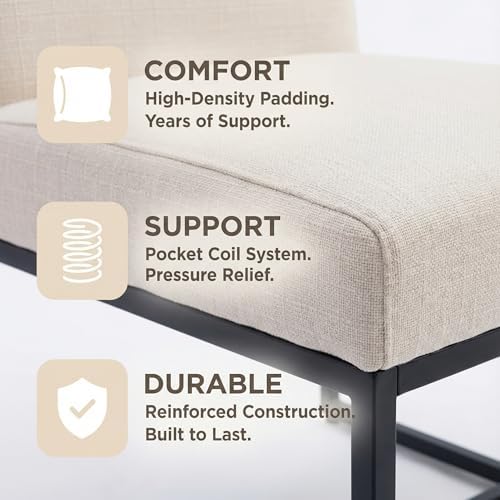 VESCASA Linen Upholstered Dining Chairs Set of 4, Mid Century Modern Padded C...