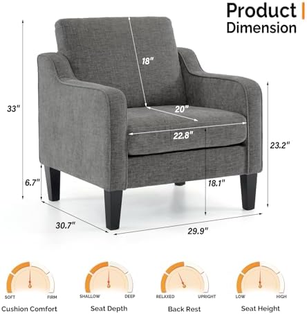 VINGLI Accent Chair, Chenille Upholstered Armchair, 380 LBS, Living Room