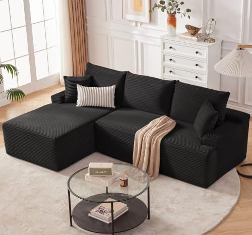 Mangodan Cloud Sectional Sofa, Couch for Living Room, Black | L Shaped Modula...
