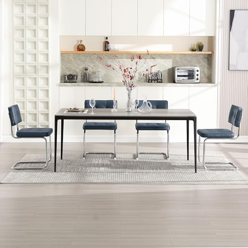 Zesthouse Faux Leather Dining Chairs Set of 6, Industrial Metal Chairs with S...