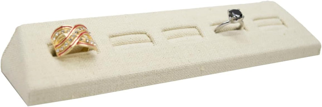 Novel Box 5-Slot Beige Linen Rings/Earrings/Cufflinks Holder Tray 8.12x1.75x1 Inches - Ring Holder Organizer for Selling or Personal Use - Jewelry Display Trays for Special Occasions