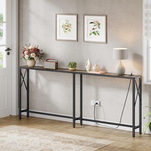 Gewudraw 70" Sofa Table Behind Couch with Socket-Narrow Console Table | ...