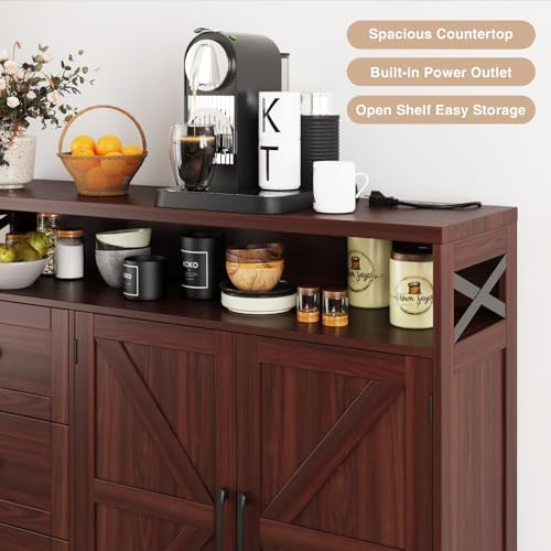 Befrases Dark Brown Farmhouse Storage Cabinet with Doors & Drawers