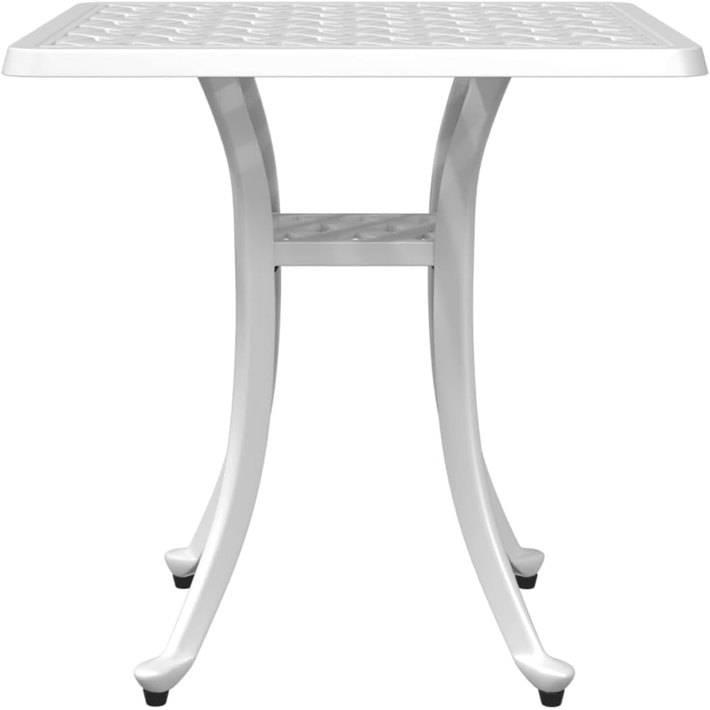 Square Garden Table, Small Outdoor Patio Table in White Cast Aluminum, Rust-R...
