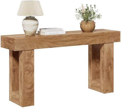 LITTLE TREE 63 Inches Long Console Table for Entryway, Sofa Table Behind Couch, Wooden Entry Table Foyer Hallway Table, Industrial Console Sofa Table for Living Room, Oak Color