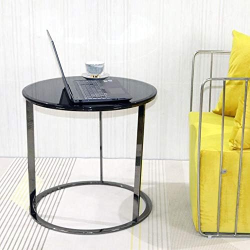 Telephone Table, Black Glass End Table Stainless Steel Frame Living Room Sofa...