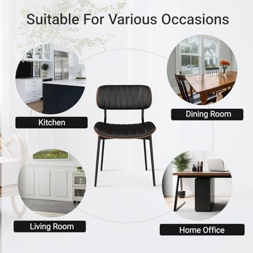 Modern Dining Chairs Set of 2,Upholstered PU Leather Kitchen Chairs,Black | M...
