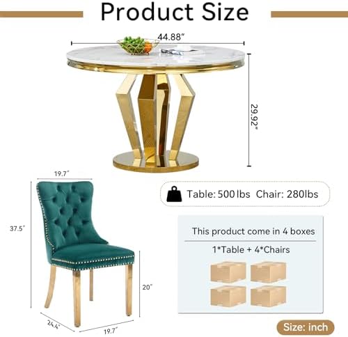3-Piece Round Marble Dining Table Set for 4 with Velvet Chairs | Modern Faux ...