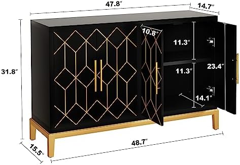 HLR Accent Cabinet with 4 Doors&Shelves, Sideboard Buffet Cabinet with Go...