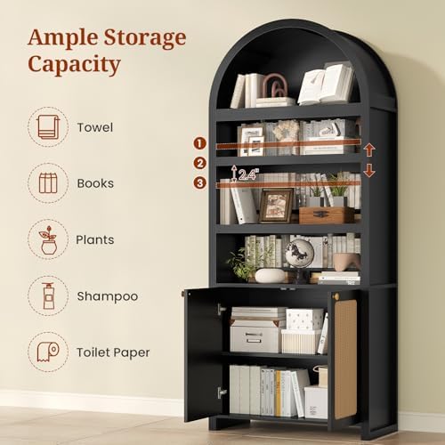 81" Tall Arched Cabinets,Bookcase with storage,Mid-Century Modern 6-Tier...