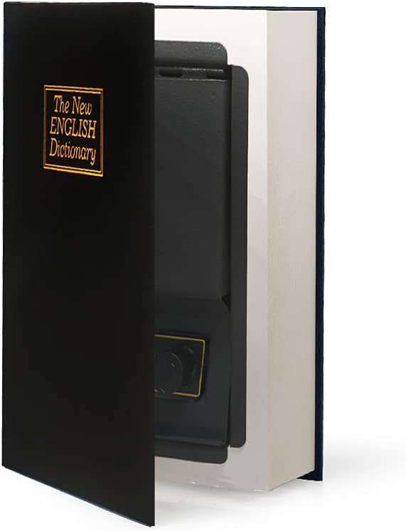 Leather Book Safe (Size 8.7"×6"×2") Real Paper Secret for Jewelry, Money and Cash, Diversion Book Safe,Hollow with Hidden,Combination Lock (M, Black-Combination)