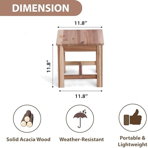 12" Wooden Step Stool, Small Wood Stool for Bathroom, Kitchen - White Oak